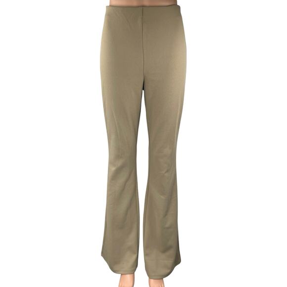 H&M Women's Beige Tan High Waisted Flared Bootcut Stretch Trousers Pants Size S - Picture 1 of 6